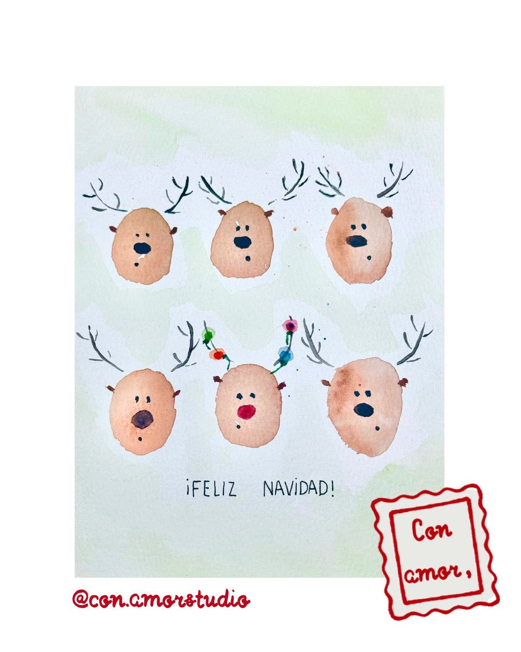 Tarjeta en Acuarela - Renos de Navidad